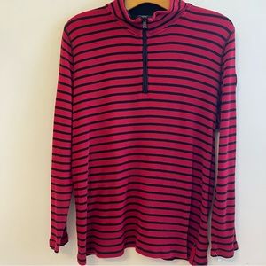 Lauren Ralph Lauren Active Womens 2X Shirt Thermal Long Slv Red Stripe 1/4 Zip